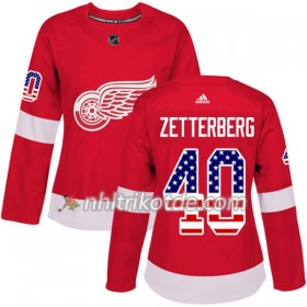 Detroit Red Wings Trikot Henrik Zetterberg 40 Adidas 2017-2018 Rot USA Flag Fashion Authentic - Dame